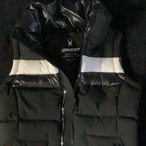 Black Puffer Vest with White Stripes